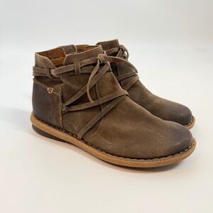 Born Womens Tarkiln Brown Suede Wrap Lace Ankle Boots Side Zip Size 9.5 41